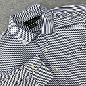 Ralph Lauren Mens Sz 17 1/2 Classic Fit Non-Iron Button Up Purple Gray‎ Stripe